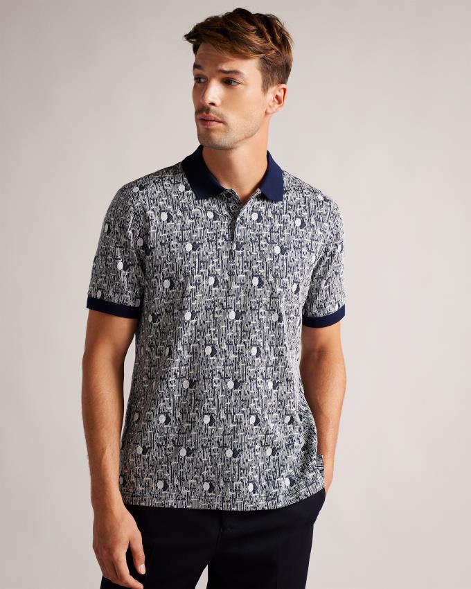 Polo Ted Baker Geometric Knit Bleu Marine Bleu Homme | CSZ-90765625